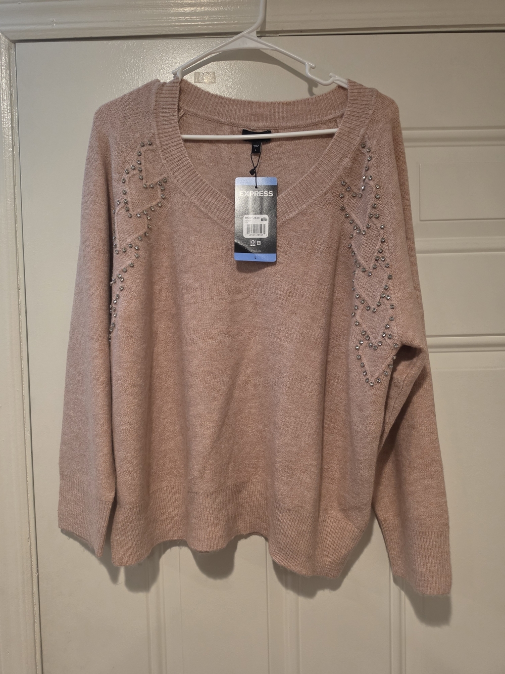 Express Women's Pink Stud-Embellished V-Neck Sweater